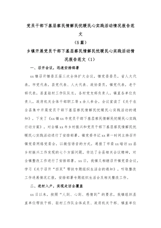 (5篇)党员干部下基层察民情解民忧暖民心实践活动情况报告范文