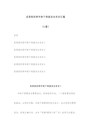 (5篇)县委组织部年轻干部座谈会发言汇编