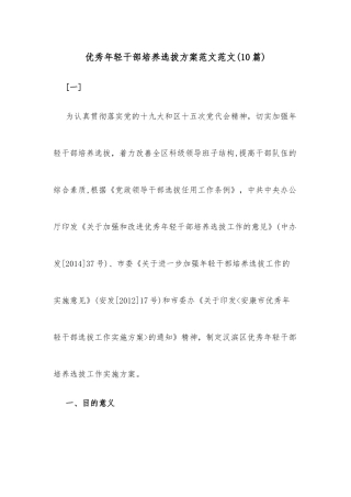 (10篇)优秀年轻干部培养选拔方案范文范文