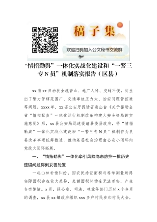 “情指勤舆”一体化实战化建设和“一警三专N员”机制落实报告（区县）