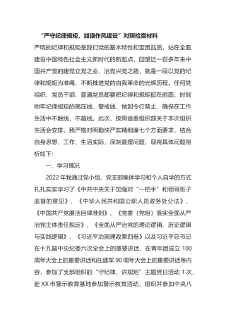 “严守纪律规矩，加强作风建设”对照检查材料