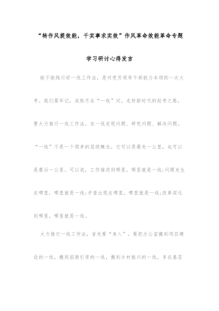 “转作风提效能，千实事求实效”作风革命效能革命专题学习研讨心得发言