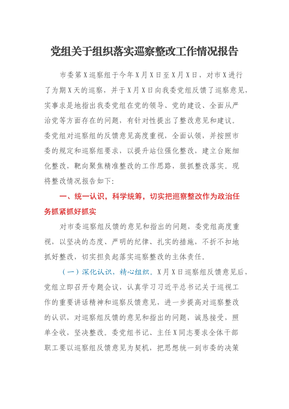 党组关于组织落实巡察整改工作情况报告_第1页