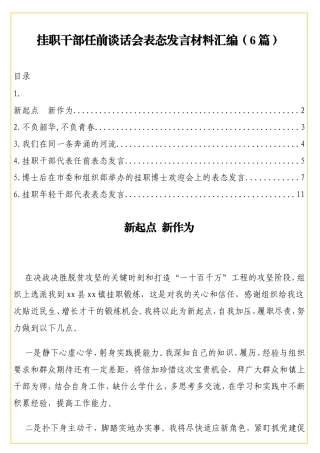 挂职干部任前谈话会表态发言材料汇编（6篇）