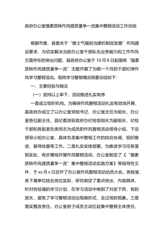 政府办公室强素质转作风提质量争一流集中整顿活动工作总结