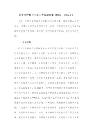 某市乡村振兴专项工作行动方案