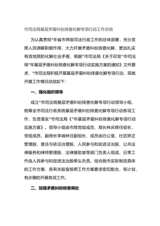 市司法局基层矛盾纠纷排查化解专项行动工作总结