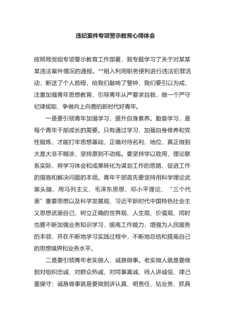 违纪案件专项警示教育心得体会