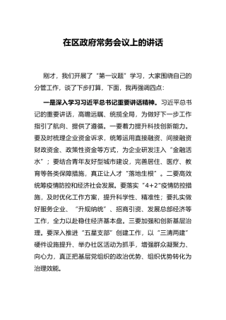 在区政府常务会议上的讲话
