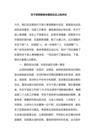在干部调整集体廉政谈话上的讲话