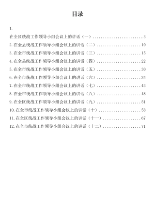 在统战工作领导小组会议上的讲话汇编（12篇）