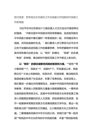奋力开创新时代民族工作新局面研讨发言