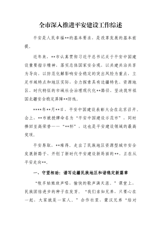 全市深入推进平安建设工作综述