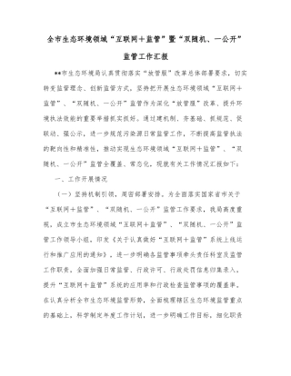 全市生态环境领域“互联网＋监管”暨“双随机、一公开”监管工作汇报