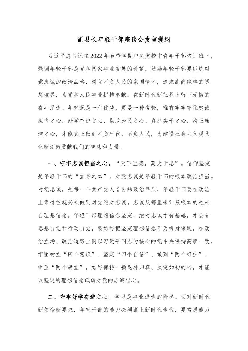 副县长年轻干部座谈会发言提纲_第1页