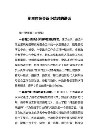副主席在会议小结时的讲话