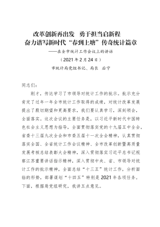 在全市统计工作会议上的讲话（20210224）