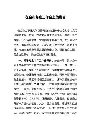 在全市务虚工作会上的发言
