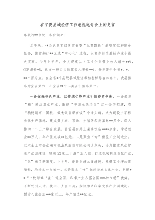 在省委县域经济工作电视电话会上的发言