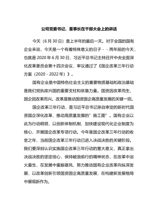 公司党委书记、董事长在干部大会上的讲话