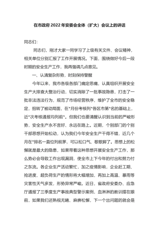 在市政府2022年安委会全体（扩大）会议上的讲话