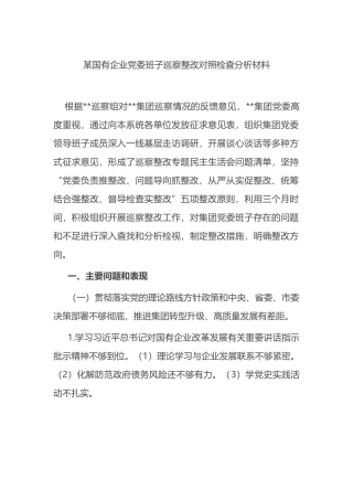 X国有企业党委班子巡察整改对照检查分析材料