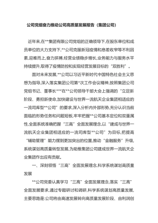 公司党组奋力推动公司高质量发展报告（集团公司）