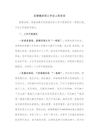 在维稳安保工作会上的发言