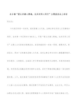 在乡镇“提认识凝心聚魂，达共识同心同行”主题座谈会上讲话