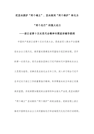 把坚决拥护“两个确立”、坚决做到“两个维护”转化为“两个先行”的强大动力——浙江省第十五次党代会精神专题宣讲辅导提纲