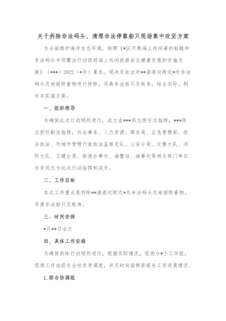 关于拆除非法码头、清理非法停靠船只现场集中攻坚方案