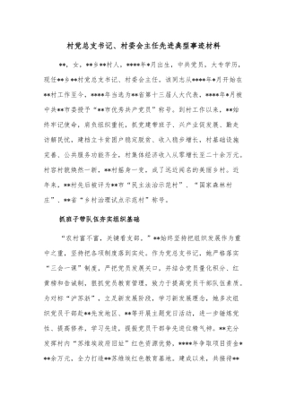 村党总支书记、村委会主任先进典型事迹材料