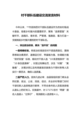 村干部队伍建设交流发言材料