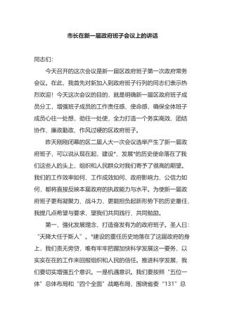 市长在新一届政府班子会议上的讲话