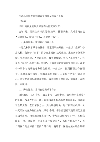 推动高质量发展贡献青春力量交流发言汇编（16篇）