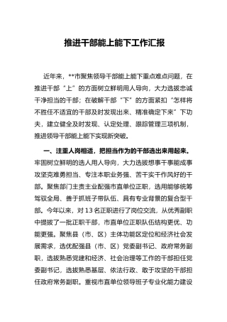 推进干部能上能下工作汇报