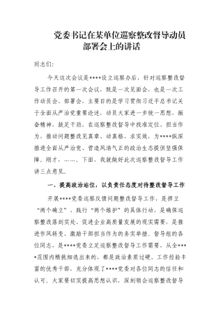 党委书记在某单位巡察整改督导动员部署会上的讲话 (2)