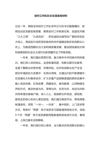 驻村工作队队长交流发言材料
