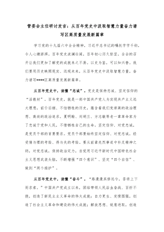 管委会主任研讨发言：从百年党史中汲取智慧力量奋力谱写区高质量发展新篇章