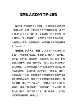 基层党组织工作学习研讨发言