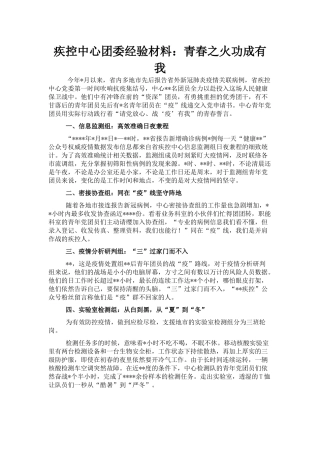 疾控中心团委经验材料：青春之火功成有我
