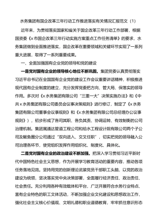 国企改革三年行动工作推进落实有关情况汇报2篇