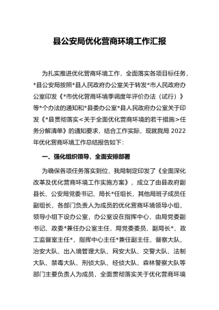 县公安局优化营商环境工作汇报