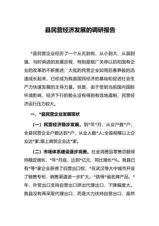 县民营经济发展的调研报告