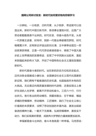 国网公司研讨发言：新时代如何更好地向劳模学习