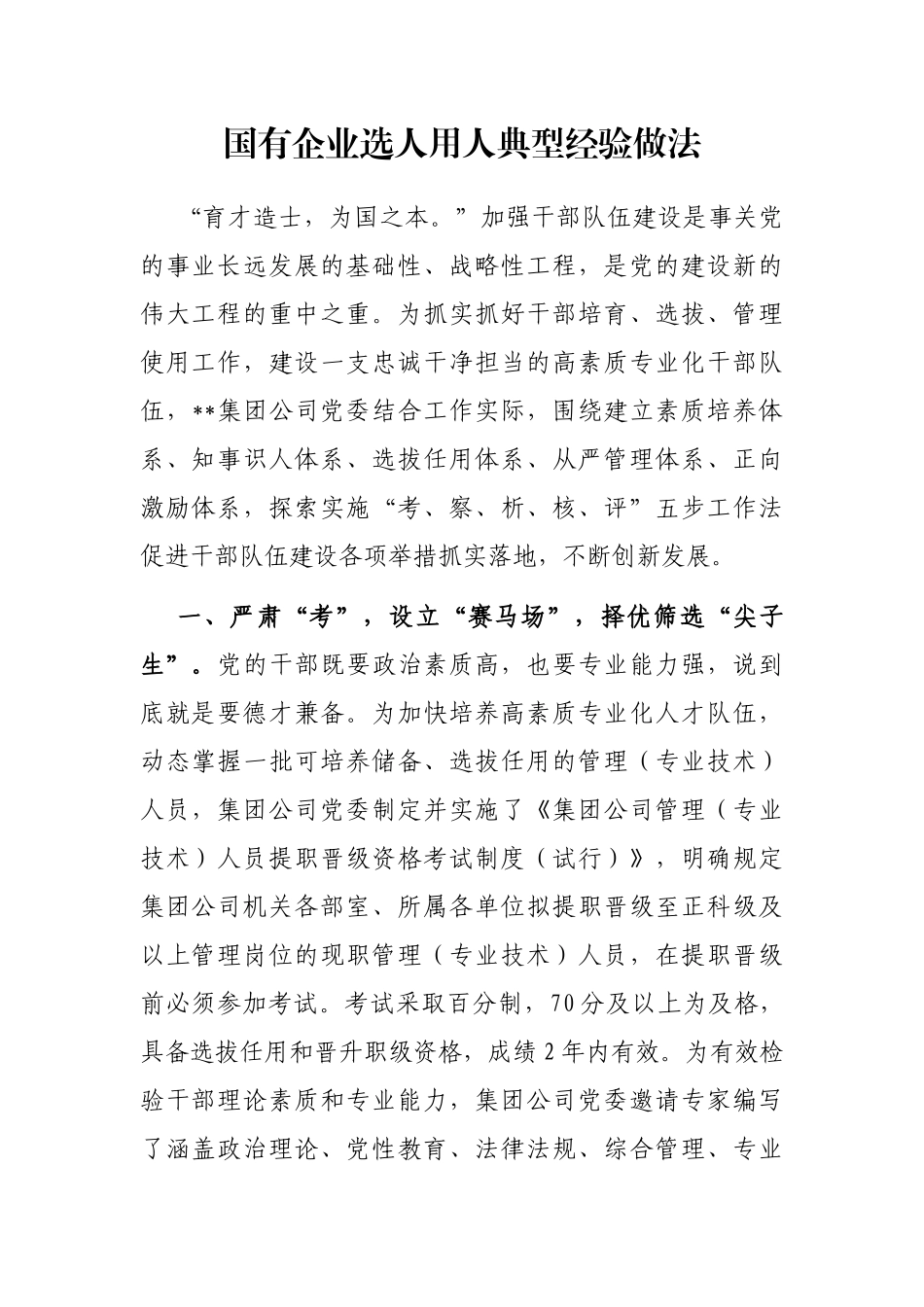 国有企业选人用人典型经验做法_第1页