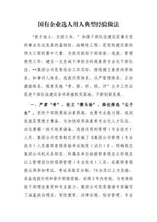 国有企业选人用人典型经验做法