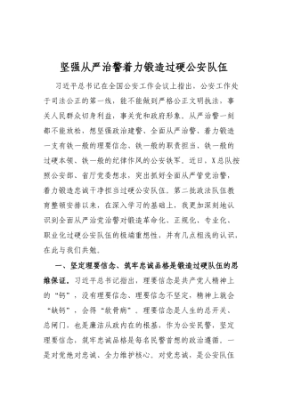 坚强从严治警着力锻造过硬公安队伍