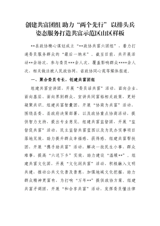 创建共富团组 助力“两个先行” 以排头兵姿态服务打造共富示范区山区样板