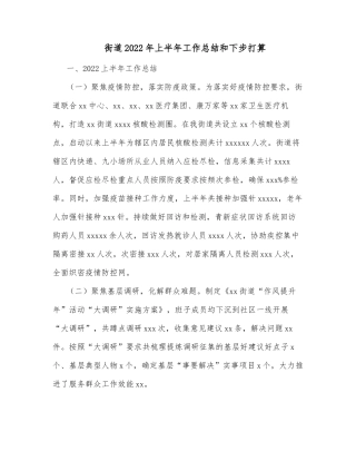 街道2022年上半年工作总结和下步打算